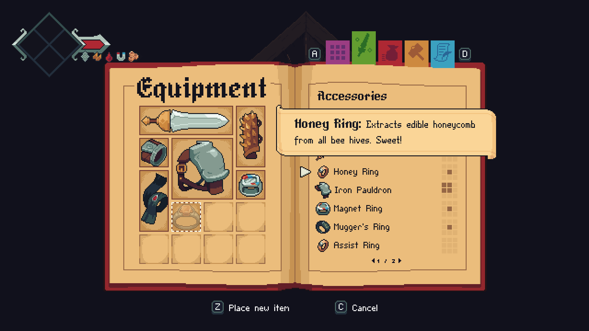 Insignia screenshot equipment menu